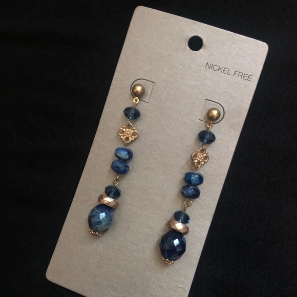 Blue and Gold Drop Earrings - Picture 2 of 3